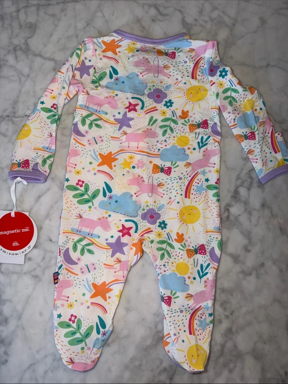 NWT MAGNETIC ME MODAL Pastel Unicorn & Stars Footed One-Piece 0/3M